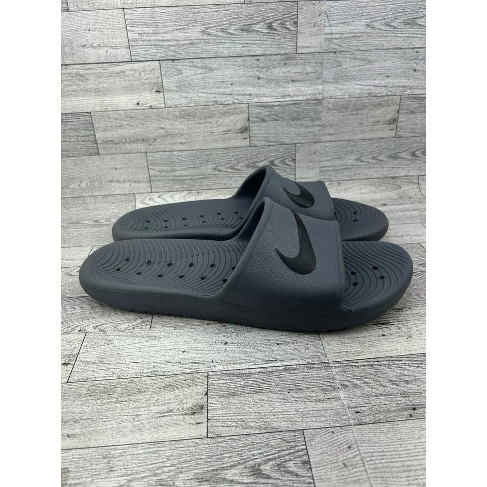 Nike Kawa Shower Slides Men Sz 14 Grey Black Swoosh Sport‎ Sandals 832528-002